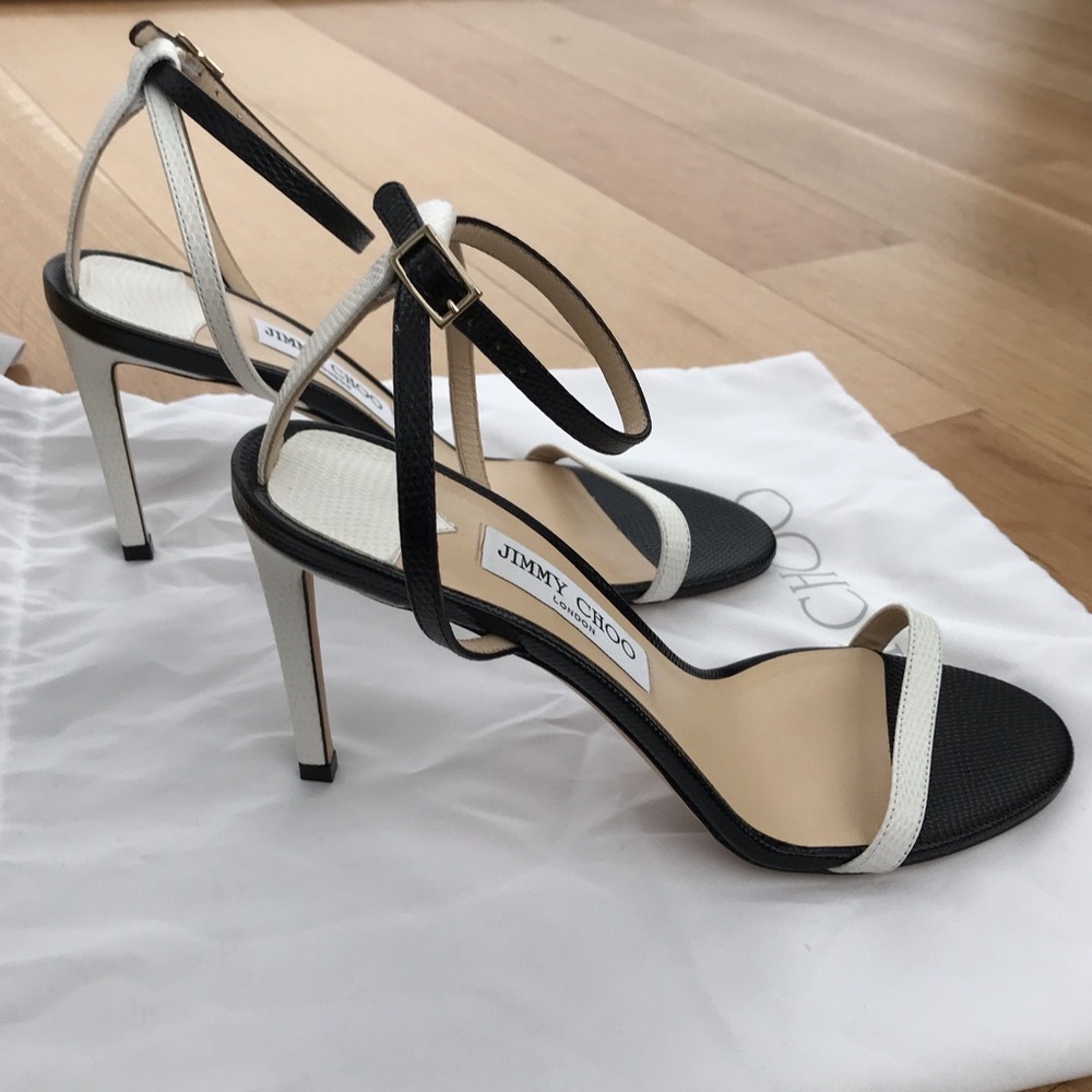🆕 JIMMY CHOO black & white sandals Size 39.5 IT / 9.5 US